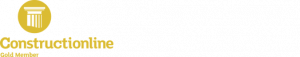 Constructionline logo: yellow circle with a pillar icon and the word 'Constructionline' in yellow on a green background.