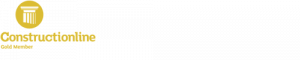 ConstructionOnline logo: yellow circle with a column icon and the yellow wordmark 'ConstructionOnline' on a black background.